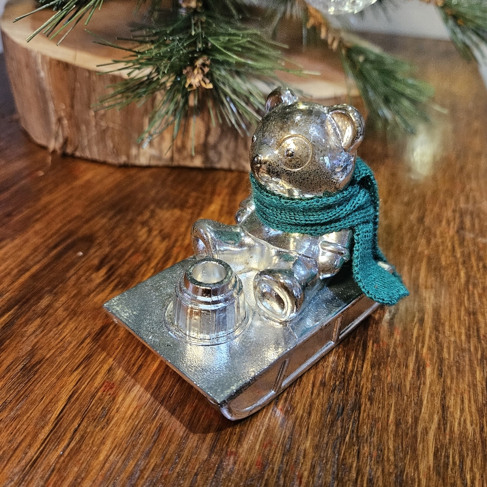 Vintage Silver Plate Christmas Panda Candle Holder